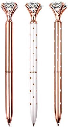 3 PCS Diamond Pen With Big Crystal Bling Metal Ballpoint Pen, Office Supplies And School, Rose Gold/ | Amazon (US)