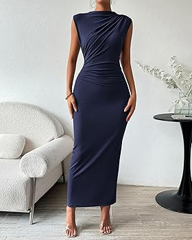 BTFBM Women's Ruched Bodycon Dress Summer Casual Sleeveless Back Slit Elegant Club Evening Party ... | Amazon (US)