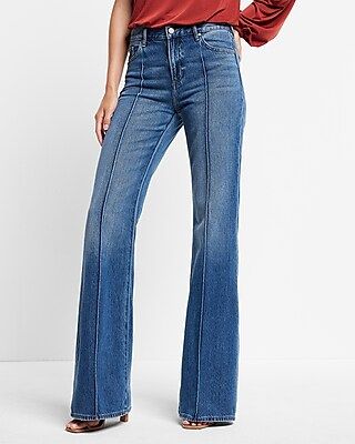 Mid Rise Medium Wash Front Seamed 70s Flare Jeans | Express
