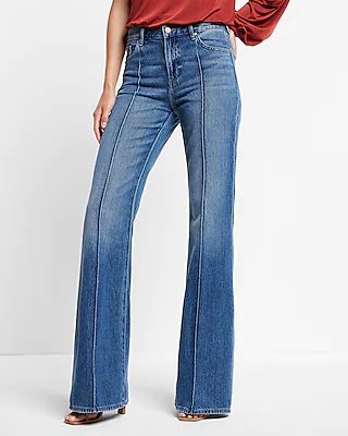 Mid Rise Medium Wash Front Seamed 70s Flare Jeans | Express