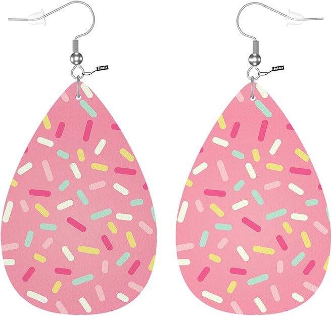 Zokola Sprinkle Donut Leather Earrings For Women Friends Teardrop Leaf, Sweet Pink Donut Glaze Ic... | Amazon (US)