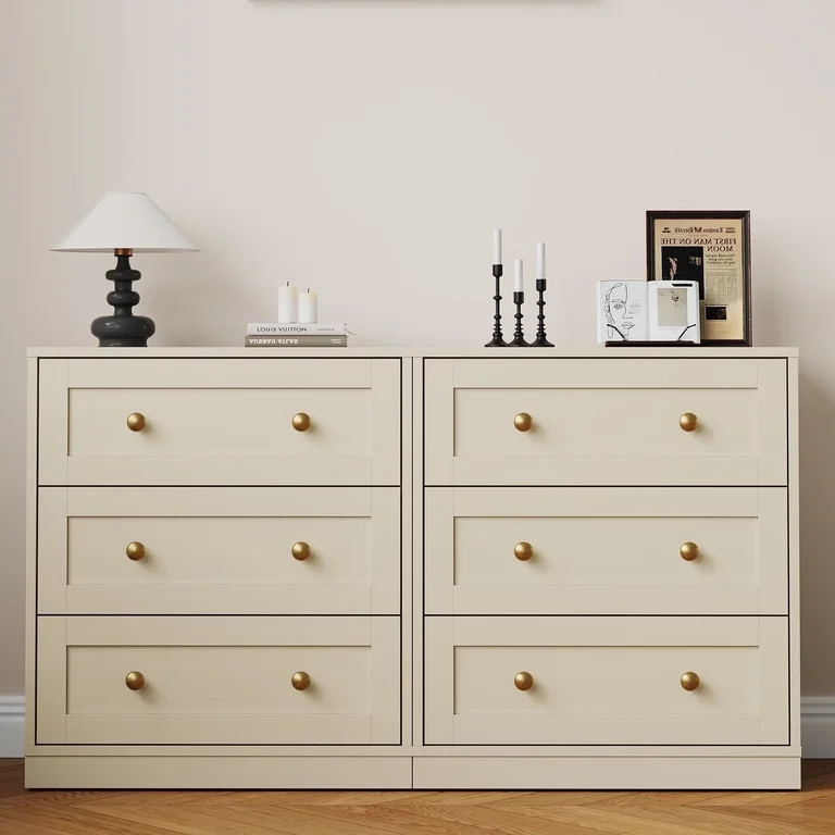 May in Color 3 Drawer Nightstand Set of 2, Modern Wood End Table with Gold Knobs, Beige | Walmart (US)
