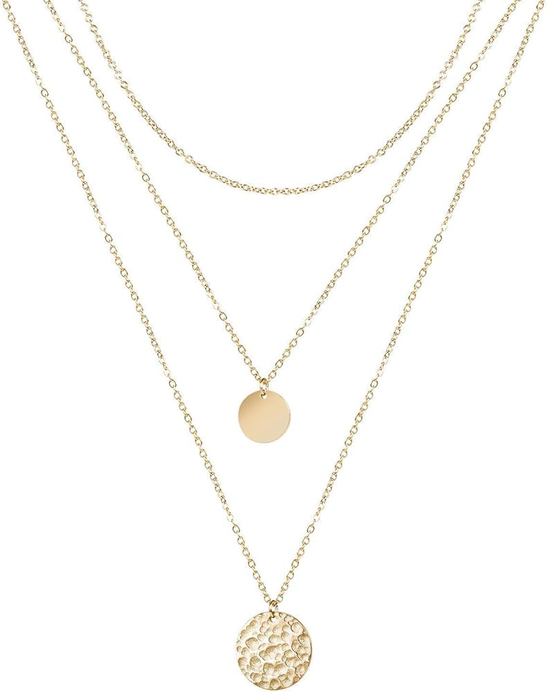 Dainty Layered Choker Necklace, Handmade 14K Gold Plated Y Pendant Necklace Multilayer Bar Disc Neck | Amazon (US)