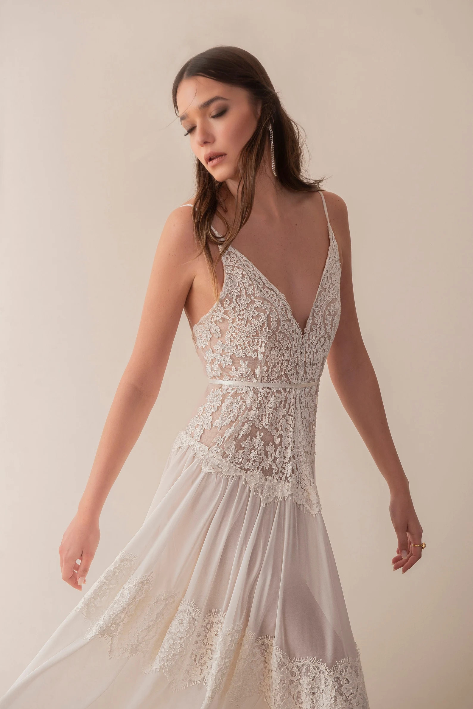 Boho Beach Wedding Dress, Fluttering Wedding Dress, Chiffon and Lace Wedding Dress - Etsy | Etsy (US)