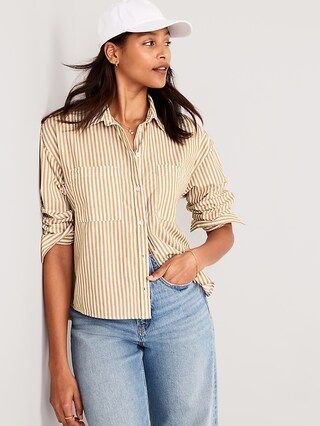 Striped Cropped Utility Boyfriend Shirt for Women | Old Navy (US)