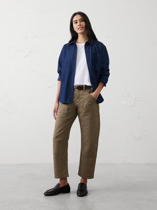 Mid-Rise Barrel-Leg Patchwork Pant | Banana Republic Factory