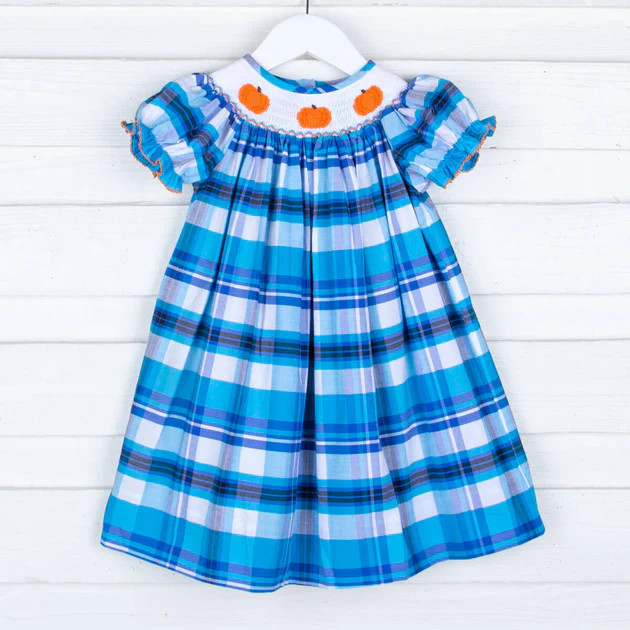Blue Plaid Pumpkins Smocked Dress | Classic Whimsy
