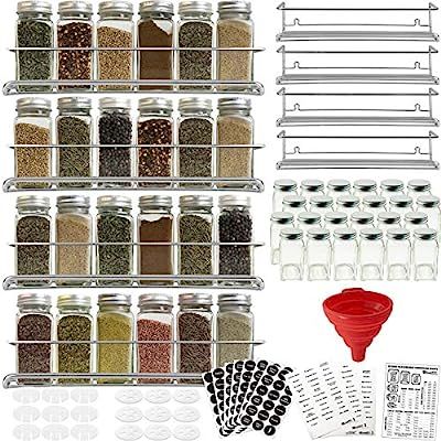 4 Spice Racks with 24 Glass Spice Jar & 2 Types of Printed Spice Labels by Talented Kitchen. Comp... | Amazon (US)