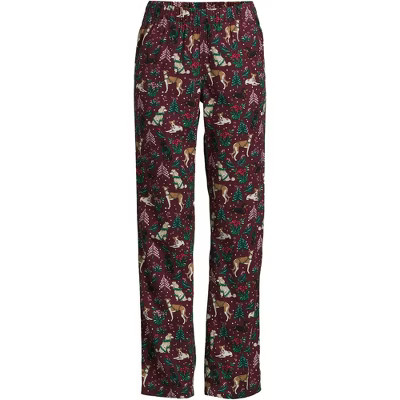Lands' End Women's Petite Print Flannel Pajama Pants - Large - Rich Burgundy Holiday Hounds | Target