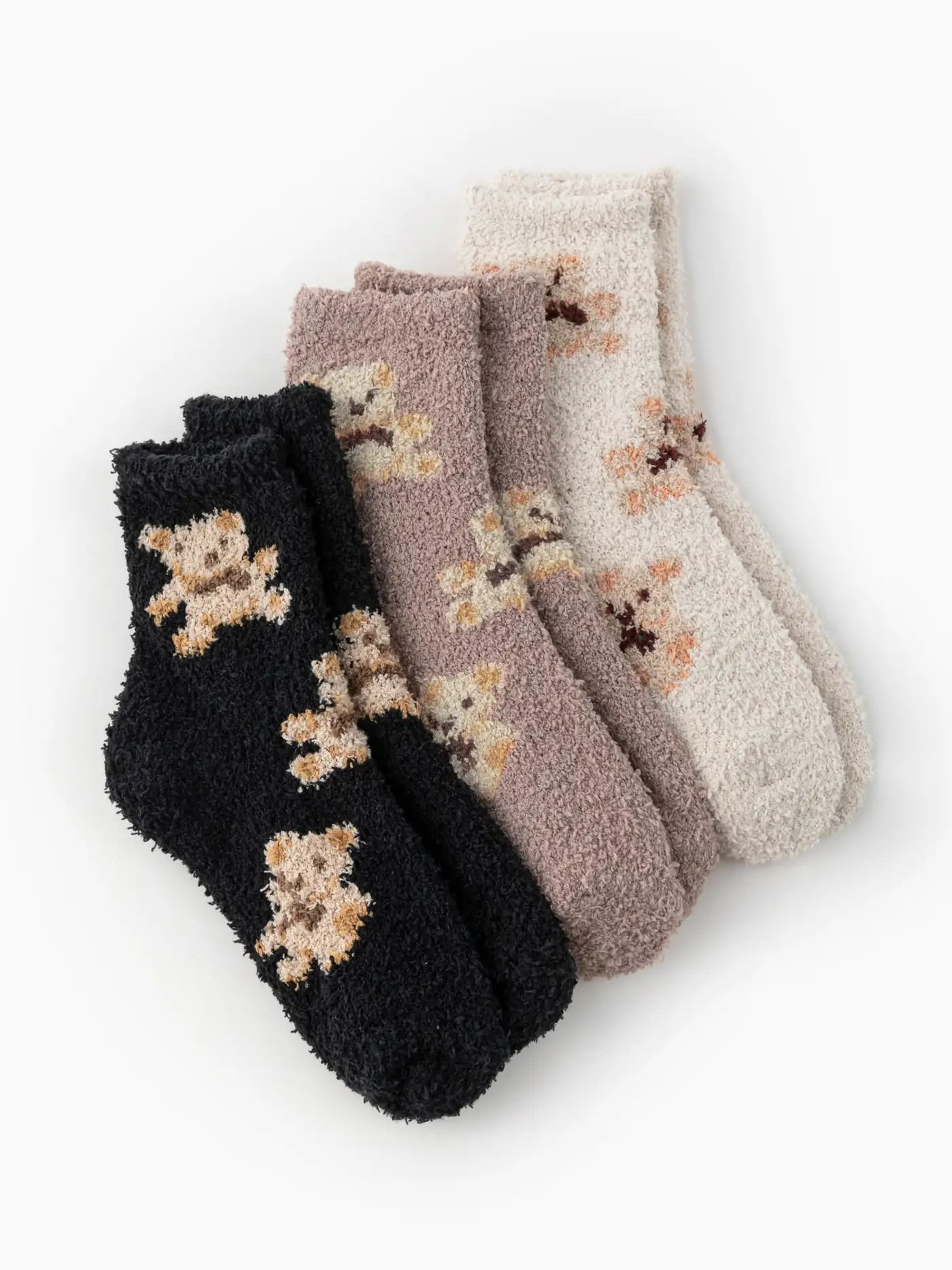 3 PAIRS BEAR FUZZY ANKLE SOCKS For Daily Casual Bedroom | Cider