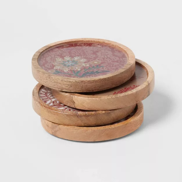4pk Wood Mixed Pattern Coasters - Threshold™ | Target