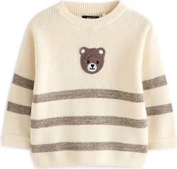 NEXT Kids' Bear Appliqué Stripe Cotton Crewneck Sweater | Nordstrom | Nordstrom