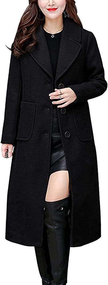 chouyatou Women's Big Notch Lapel Single Breasted Mid-Long Wool Blend Coat | Amazon (US)