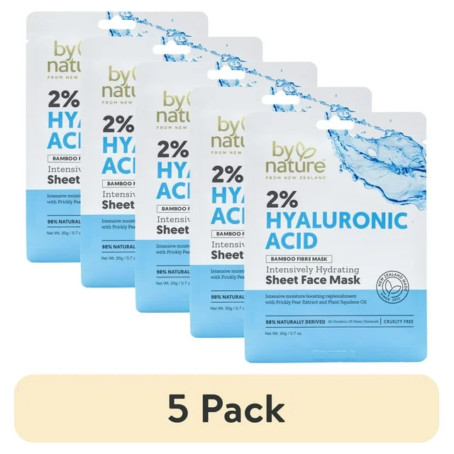 (5 pack) By Nature Skincare from New Zealand 2% Hyaluronic Acid Sheet Face Mask to Intensively Hy... | Walmart (US)