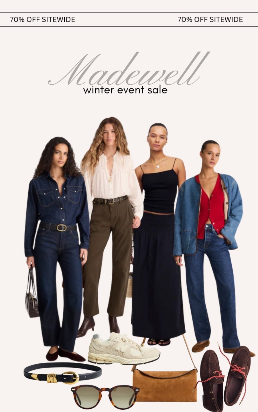 Madewell — winter event sale 70% off SITEWIDE! 

#madewell #madewelleventsale #wintersale #madewellstyle #madewellbags #madewellsale #jeans #suedebag #everydaystyle #outfitideas #newbalance #endofyearsale #coats #winteroutfits #denimstyle #loafers #outfitsunder100 

#LTKSeasonal #LTKSaleAlert #LTKFindsUnder100