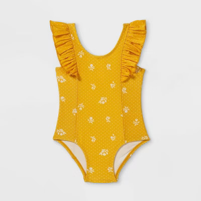 Toddler Girls' Ruffle Sleeve One Piece Swimsuit - Cat & Jack™ Yellow | Target