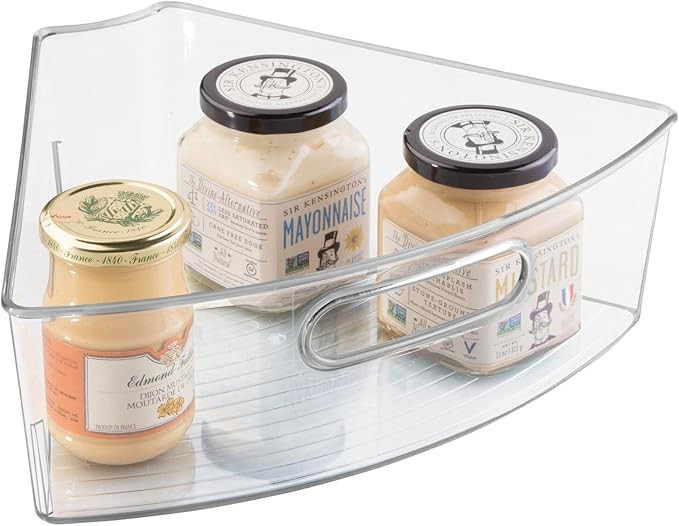 mDesign Kitchen Cabinet Plastic Lazy Susan Storage Organizer Bins with Front Handle - Large Pie-S... | Amazon (US)