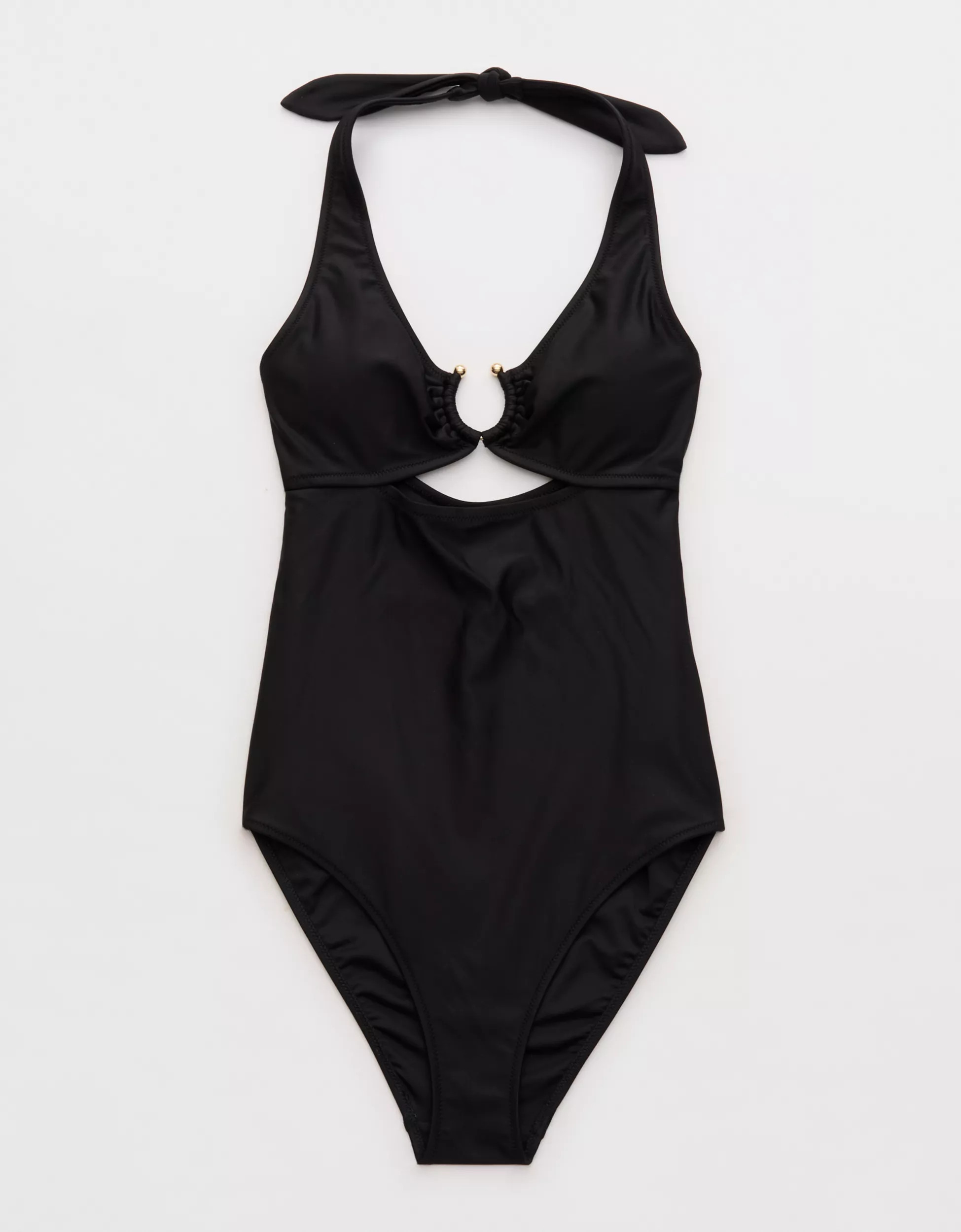 Aerie Horseshoe Ring Halter Full Coverage One Piece Swimsuit | Aerie