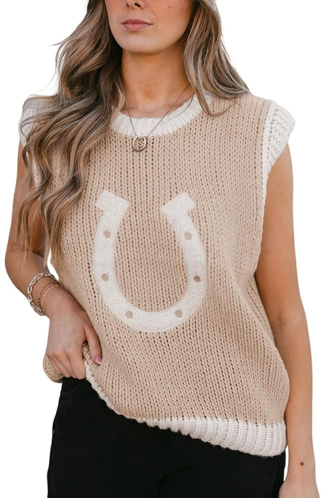 Women Horseshoe Western Tank - Contrast Trim Round Neck Vest | Amazon (US)