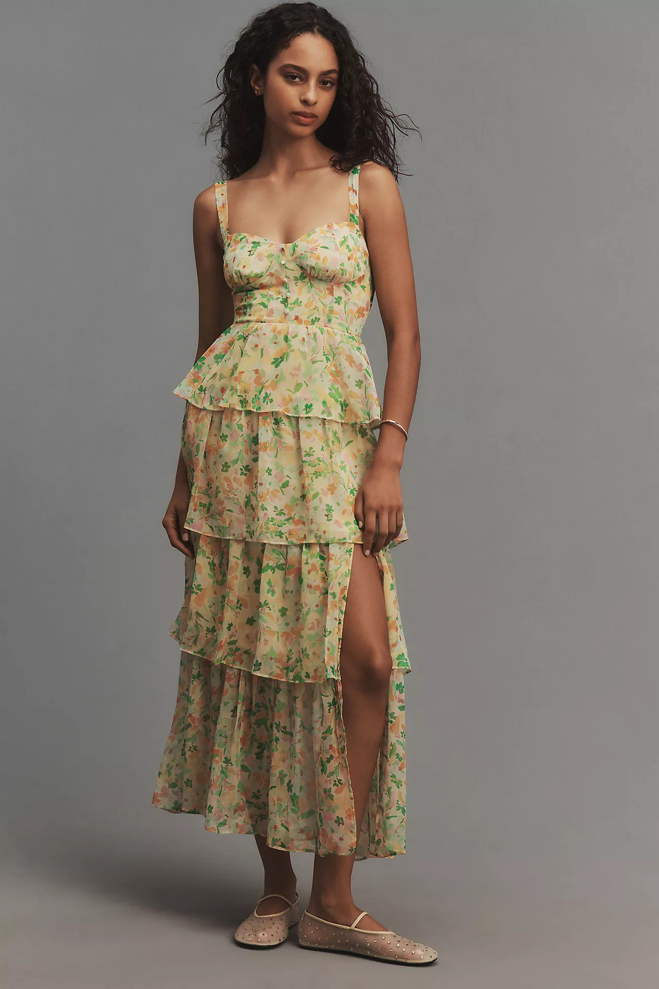 ASTR The Label Midsummer Sweetheart Tiered Midi Dress | Anthropologie (US)