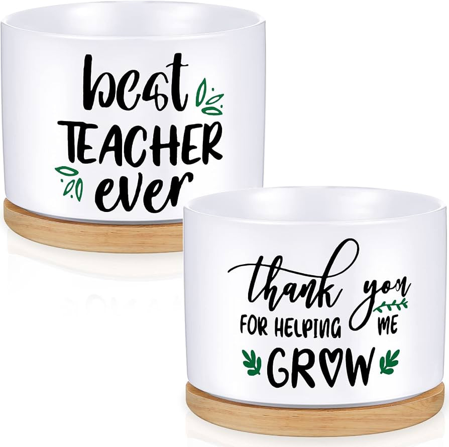 Newtay 2 Pcs Teachers Appreciation Gift Thank You for Helping Me Grow Gifts Ceramic Succulent Pot... | Amazon (US)