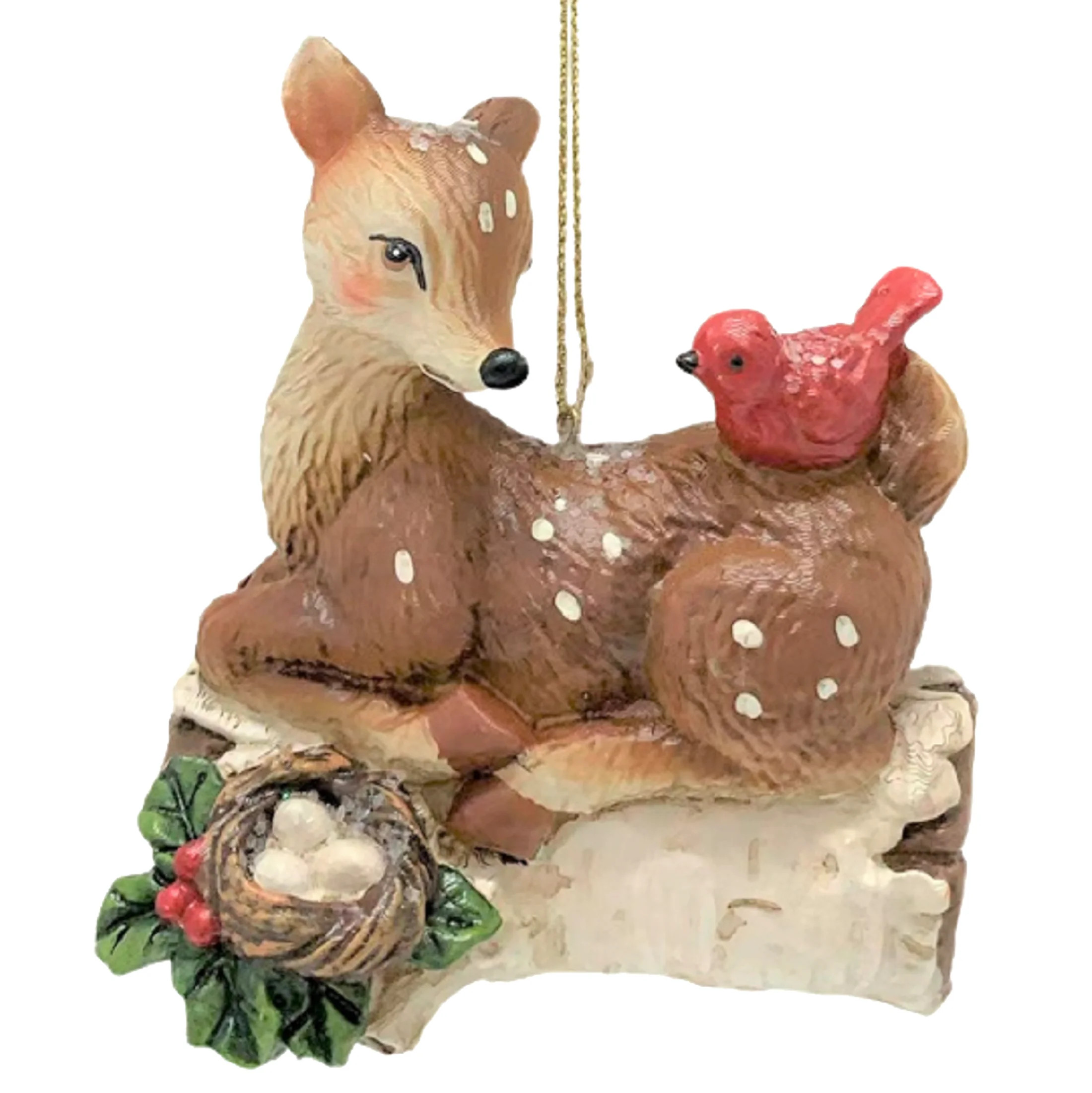 Holiday Time Plastic Deer with Bird Ornament. Cottage Theme. Deer Brown Color. | Walmart (US)