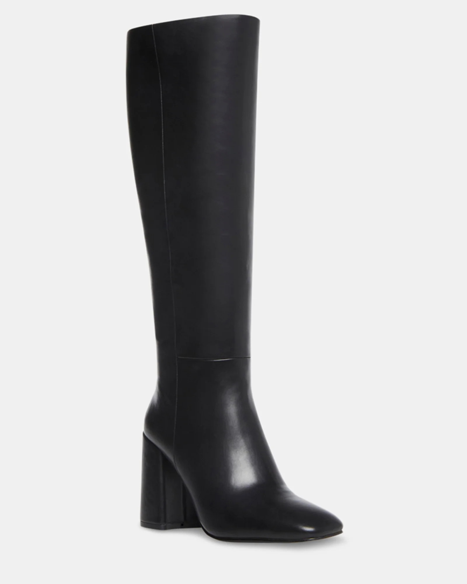WILLIAM Black Knee High Block Heel Boots | Women's Designer Boots | Steve Madden (Canada)