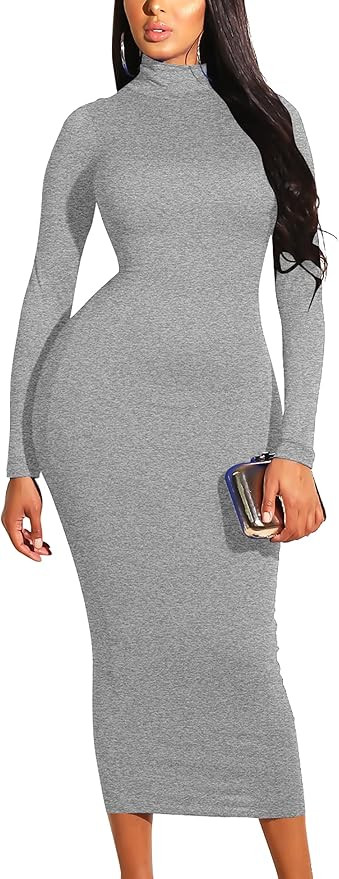 GOBLES Women's Sexy Turtleneck Long Sleeve Elegant Bodycon Party Long Dress | Amazon (US)