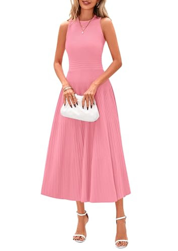 PRETTYGARDEN Spring Casual Dresses for Women 2026 Summer Business Work Midi Sleeveless A Line Pleated Cocktail Dress(Pink,Medium) | Amazon (US)