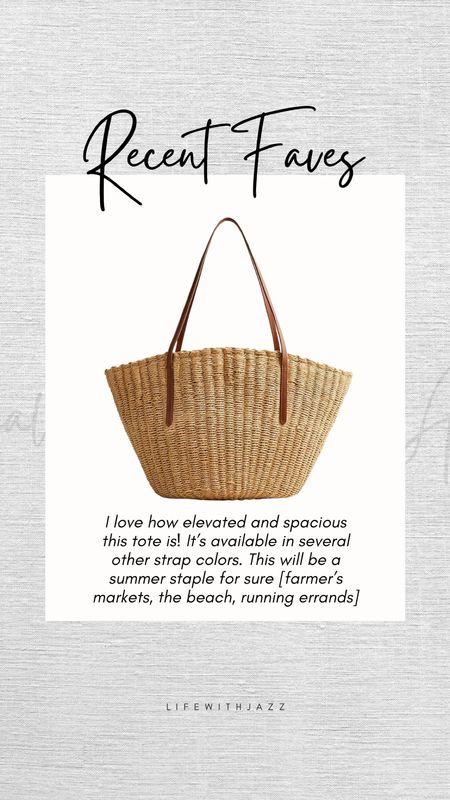 Recent favorite spring/summer accessory: Jcrew woven straw tote 

• available in other strap colors 
• very spacious 
• currently on sale for under $100 

#LTKsalealert #LTKitbag #LTKSeasonal