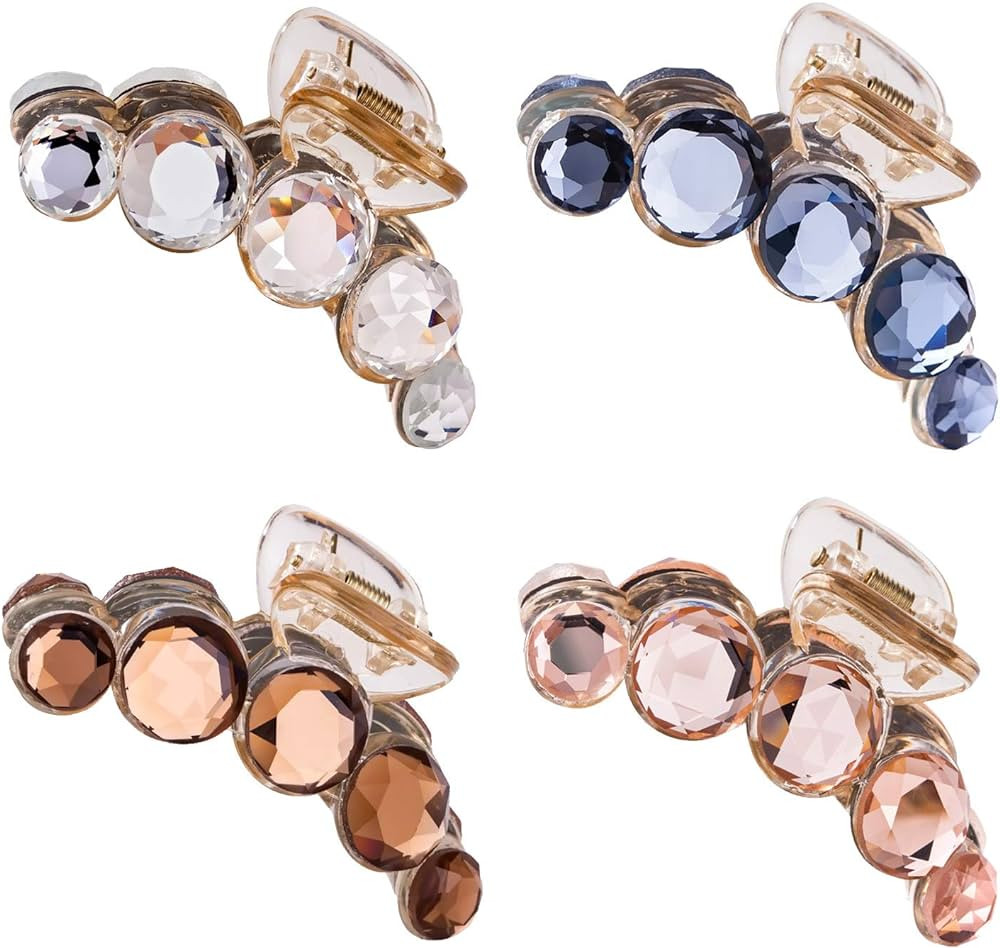 4 Pack Clear Gold Blue Brown Crystal Gems Glitter Sparkly Fancy Plastic Octopus Hair Claw Clips B... | Amazon (US)