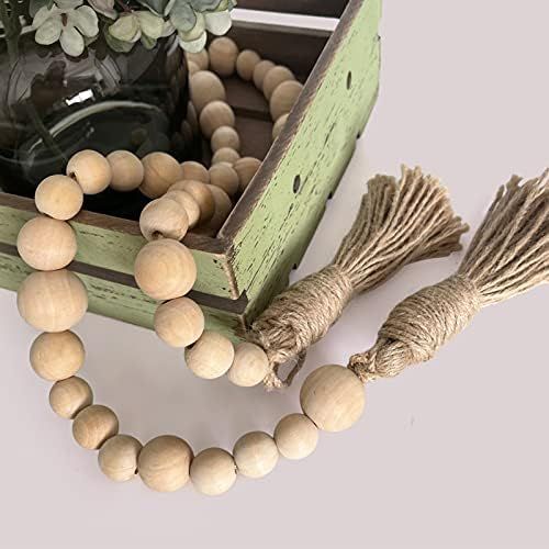 Rmiotte 49.6in Wooden Beads Garland Decor Farmhouse Decor with Tassels，Boho Coffee Table Decor Natur | Amazon (US)