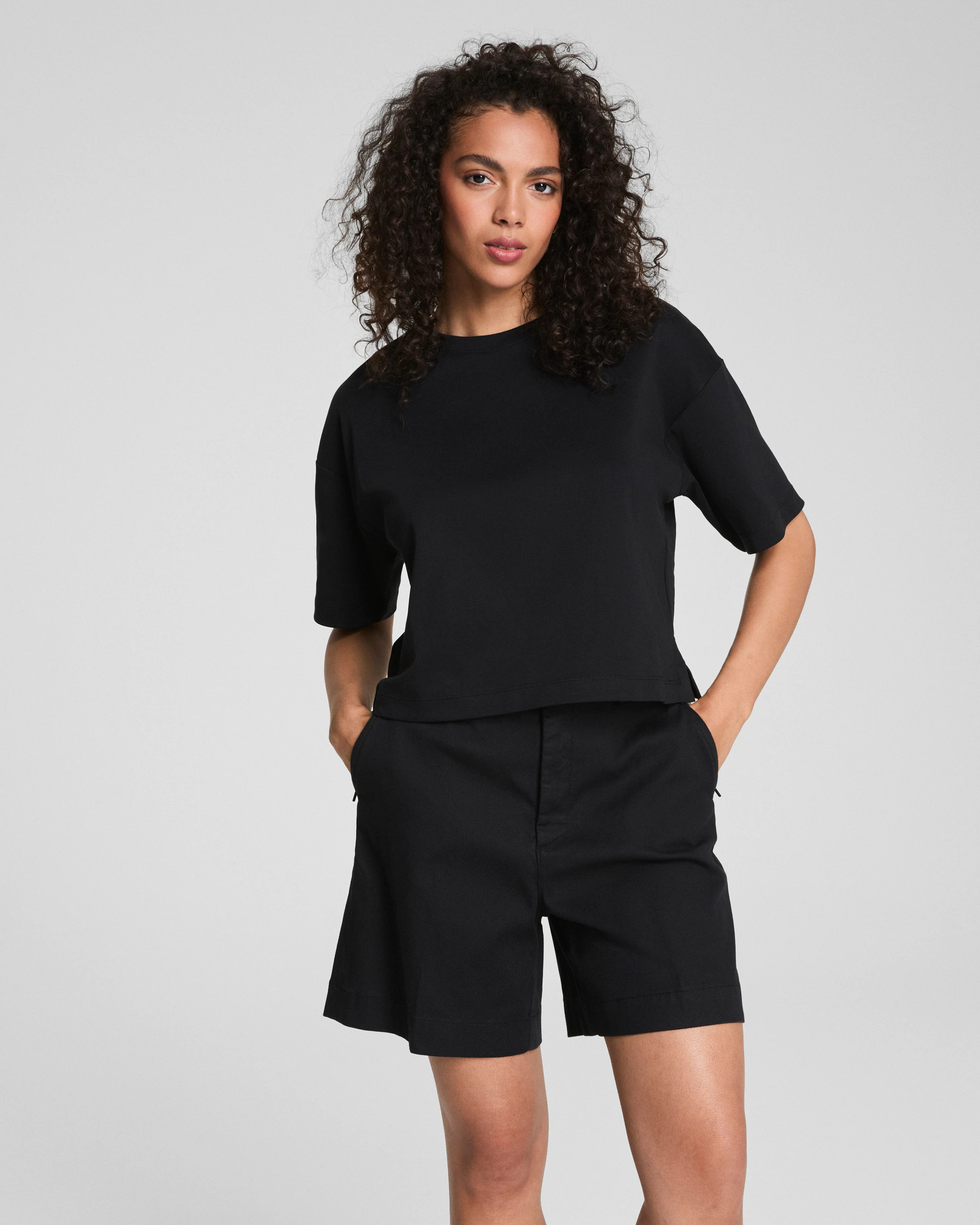 Spanx Women's Cotton Cropped T-Shirt in Black | Spanx