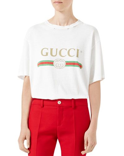 Gucci-Print Cotton Tee, White | Neiman Marcus