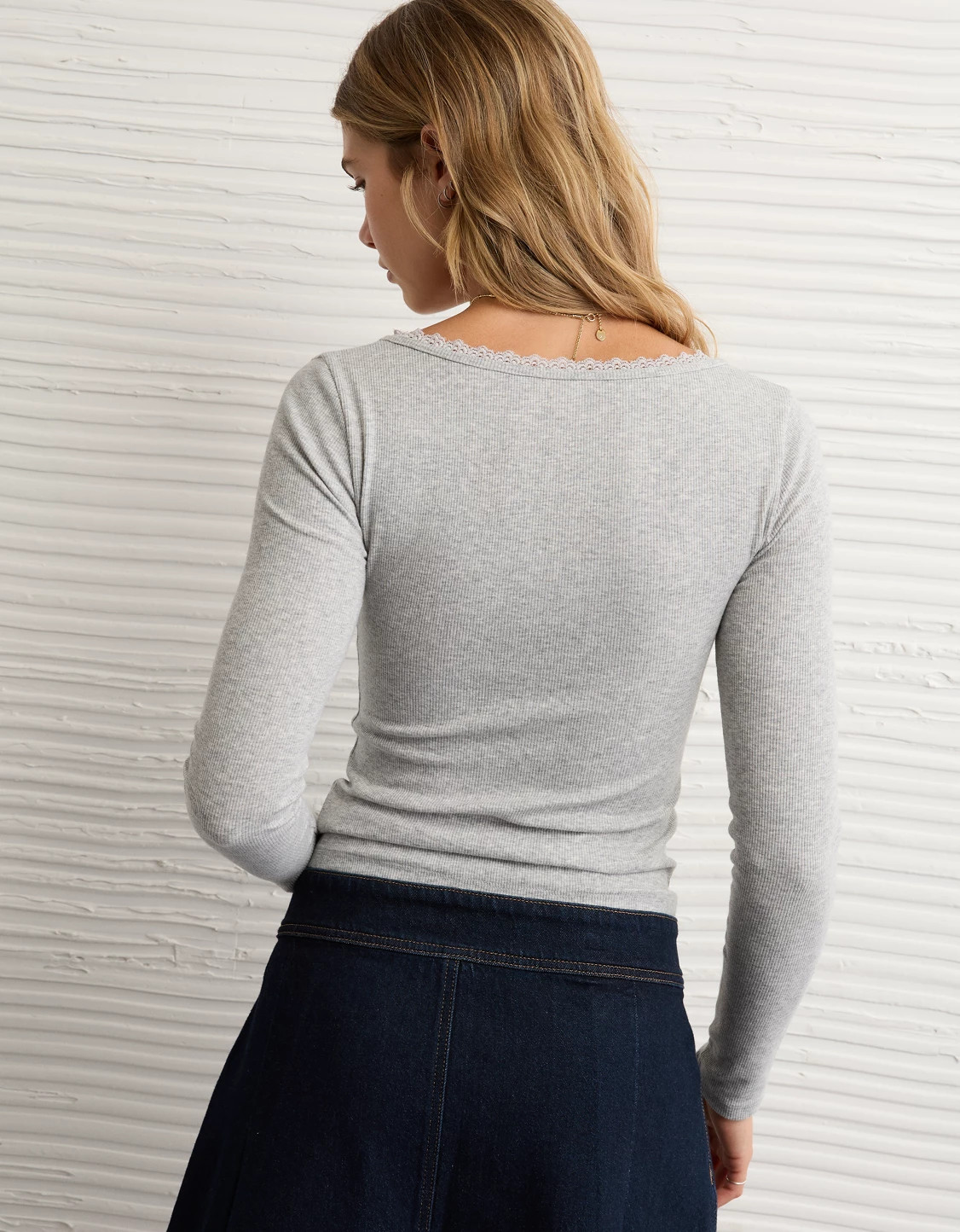 AE Lace-Trim Long Sleeve T-Shirt | American Eagle Outfitters (US & CA)