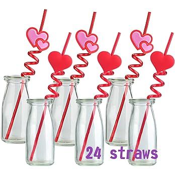 Amazon.com: TUPARKA 24 PCS Valentine Reusable Straws Crazy Loop Straws Red Heart Crazy Straws Valent | Amazon (US)
