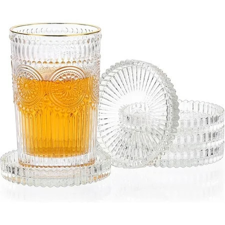 XUET Modern Clear Coaster Set of 5- Glass Coasters for Drinks Crystal Coasters Round Cup Coasters Coffee Table Decor for Office, Kitchen, Bar, Dining Room, Living Room, Patio(Amber) | Walmart (US)
