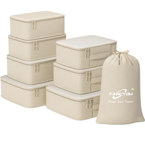 Fancyou Packing Cubes for Suitcases Extra Large 8 Set, Travel Cubes Packing Luggage Organizers Accessories Bag, Suitcase organizer bags set, Travel Gear with Clothes Bag(A Beige) | Amazon (US)