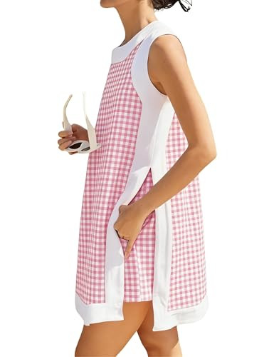 Qiaomai Womens Gingham Plaid 2 Piece Sets Casual Sleeveless Color Block Pullover Tops Matching Sh... | Amazon (US)