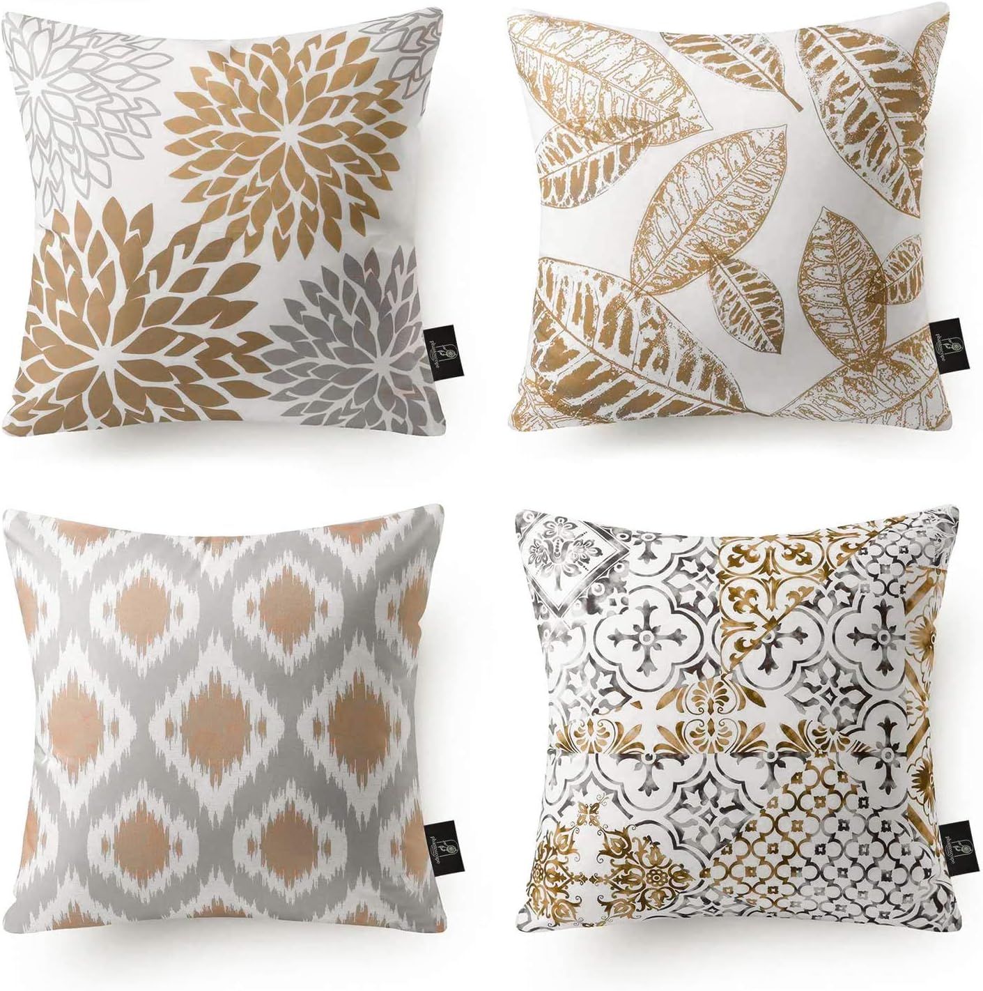 Phantoscope Set of 4 New Living Series Leaf Geometric Coffee Throw Decorative Pillow Cover Cushio... | Amazon (US)