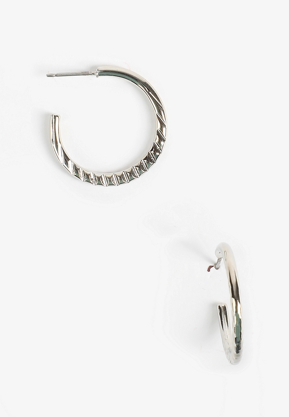 Silver Textured Hoop Earrings | Maurices