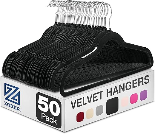 Zober Velvet Hangers 50 Pack - Black for Coats, Pants & Dress Clothes - Non Slip w/ 360 Degree Sw... | Amazon (US)