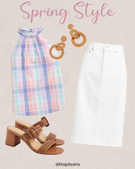 Casual spring outfit idea. Pair this pastel halter top with white denim midi skirt  

#LTKSeasonal #LTKstyletip #LTKfindsunder50