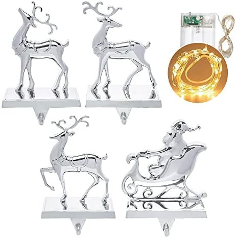 ULICO Christmas Stocking Holder Stocking Hanger- Weighted Stocking Holder for Mantel Set of 4-Rei... | Amazon (US)