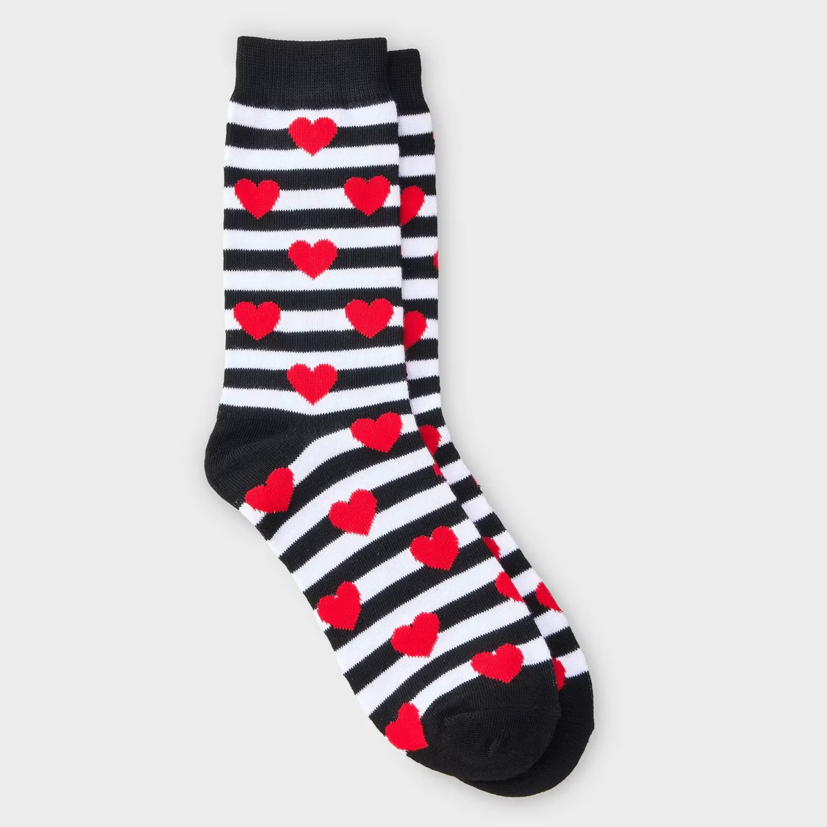 Women's Stripes & Hearts Valentine's Day Crew Socks - Black/White/Red 4-10 | Target