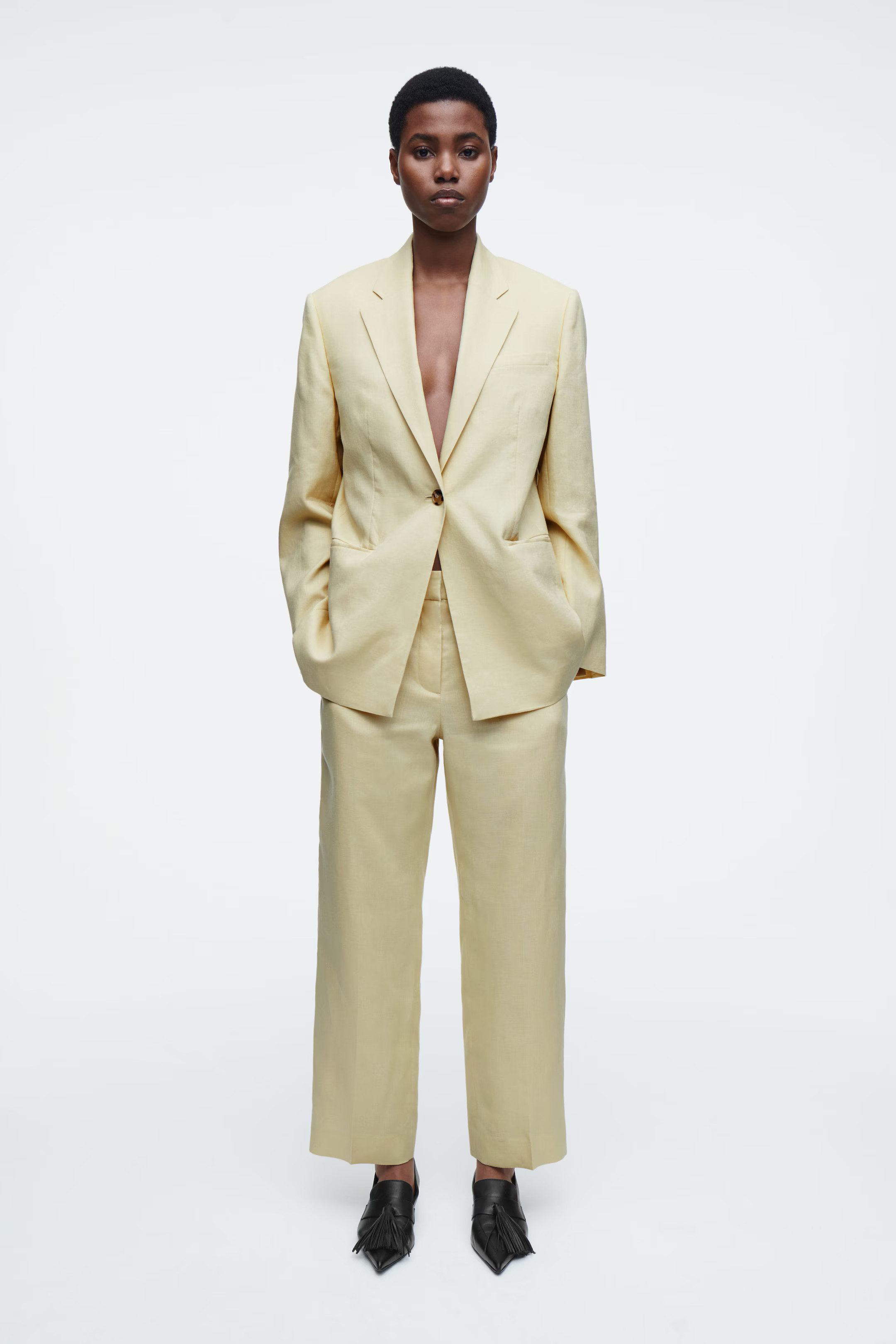 LINEN SLIM-LEG TROUSERS - BUTTER YELLOW | COS AU | COS (AU)
