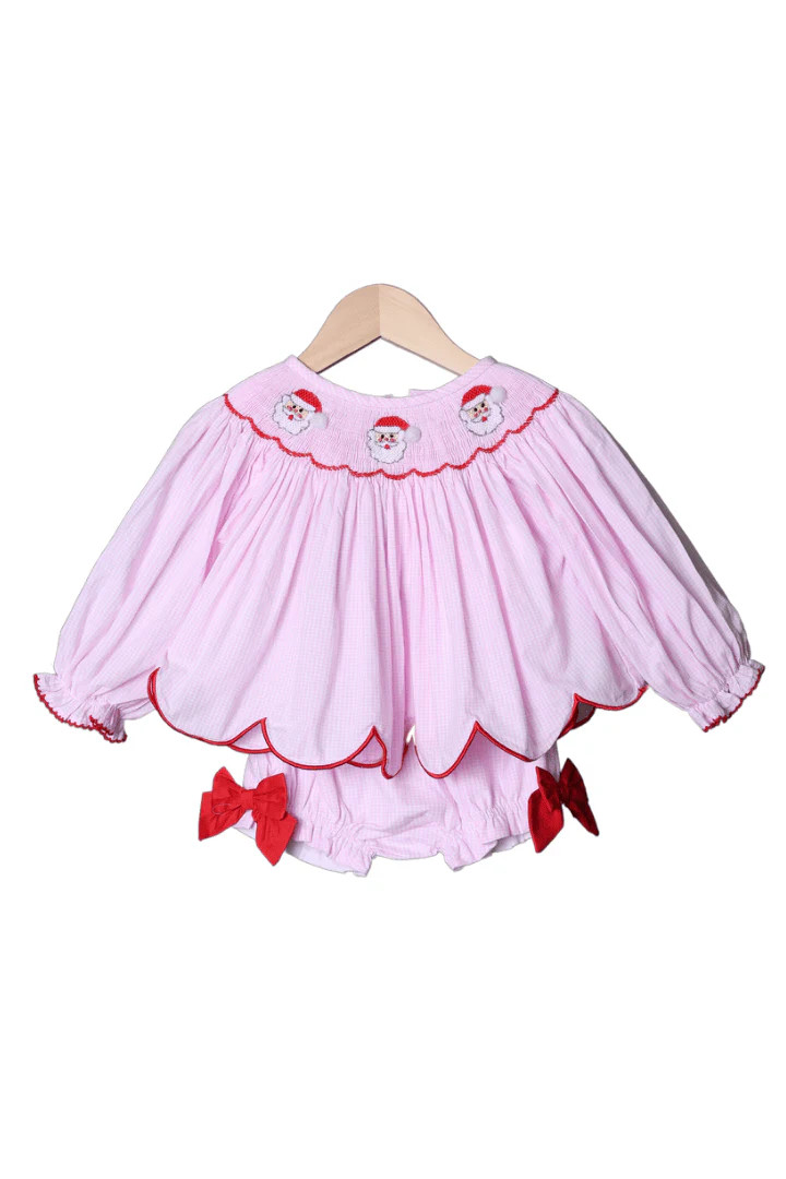 Smocked Santa Pink Gingham Bloomer Set | The Smocked Flamingo