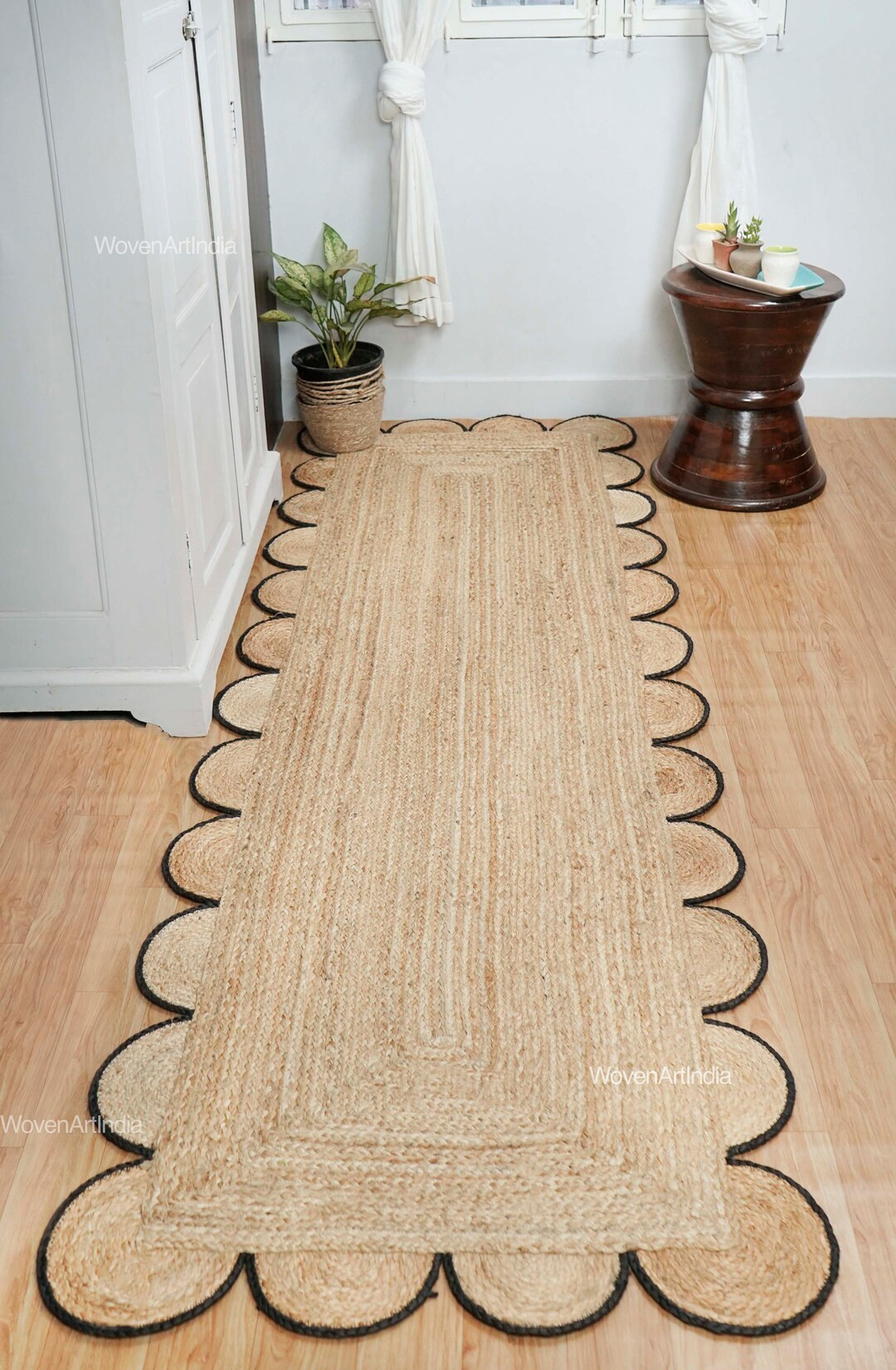 Braided Area Runner, Scallop Natural Jute Runner, Black Scalloped Edge  Runner, Home Décor Rug, ... | Etsy (US)
