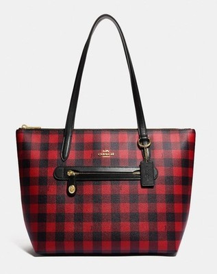 Coach Red / Black Buffalo Plaid Print Taylor Large Tote Bag $346 HGT1-328 | eBay | eBay US