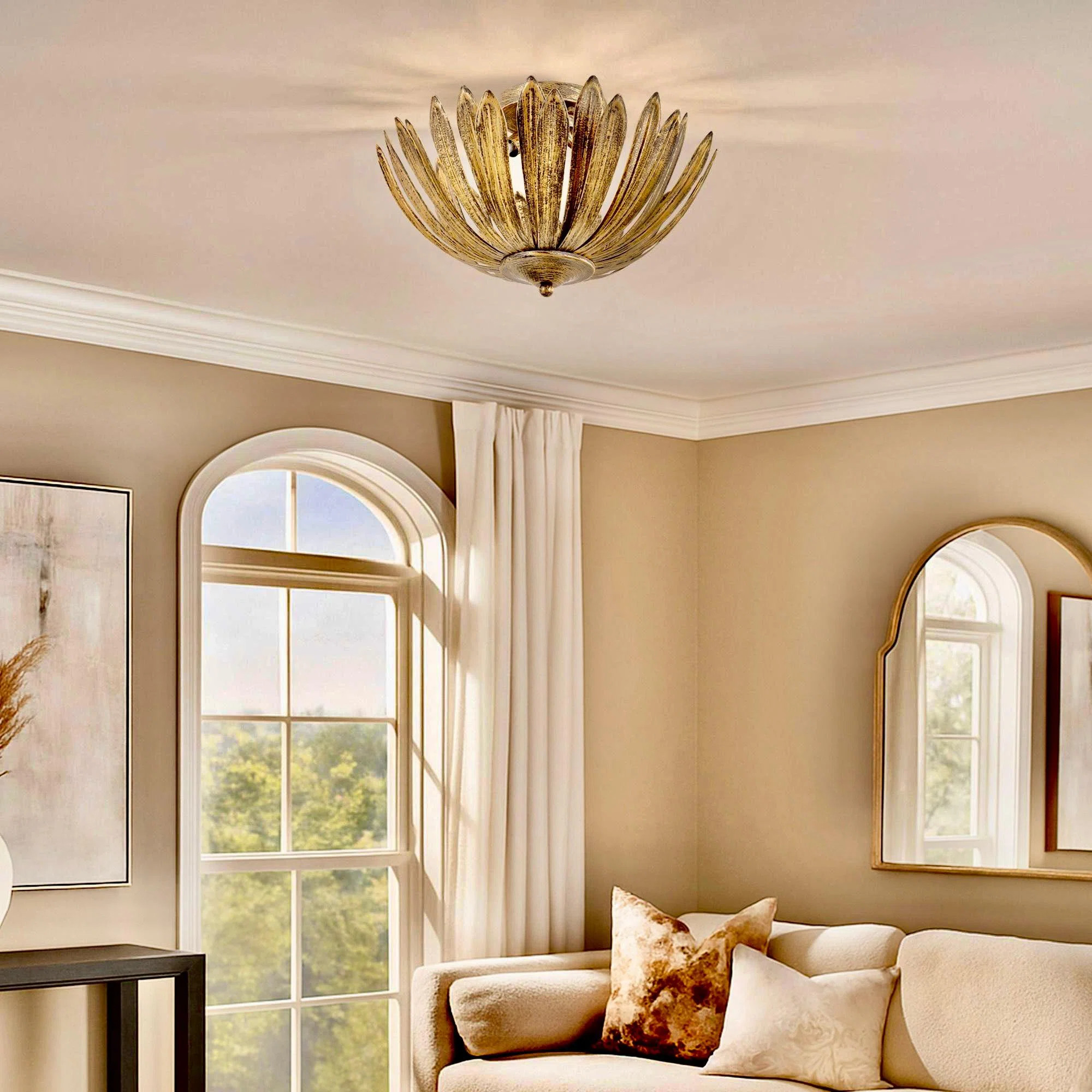 15" 3-Light Antique Gold Leaf Semi-Flush Mount Ceiling Light | Wayfair North America